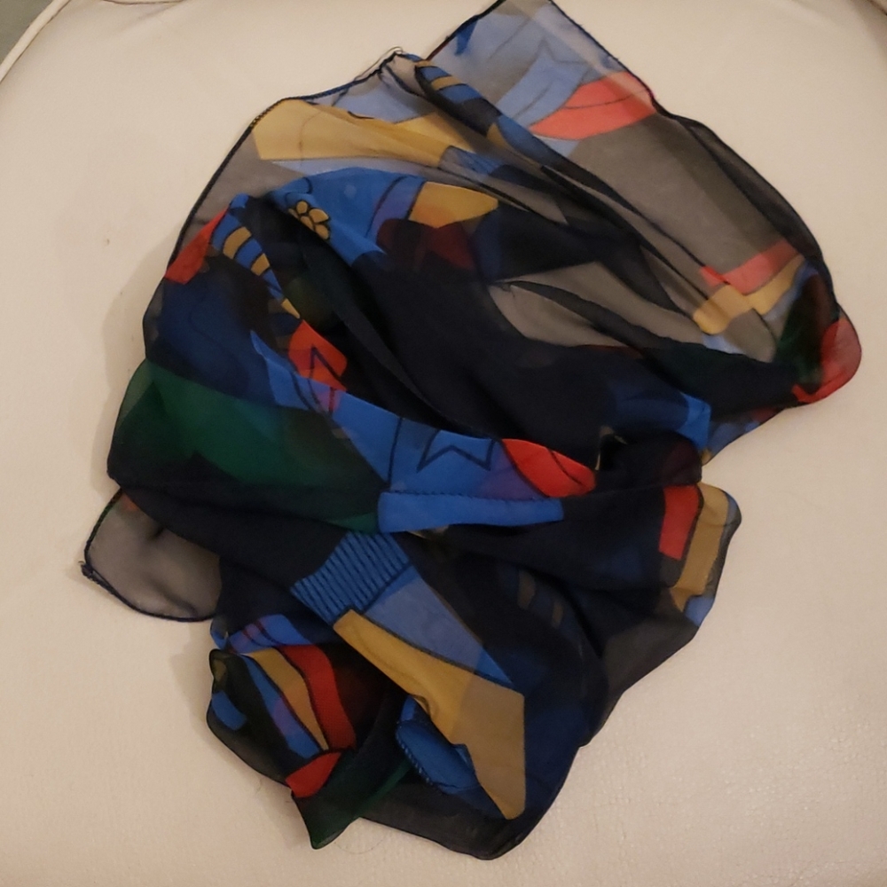 Vintage sheer polyester scarf in abstract colors